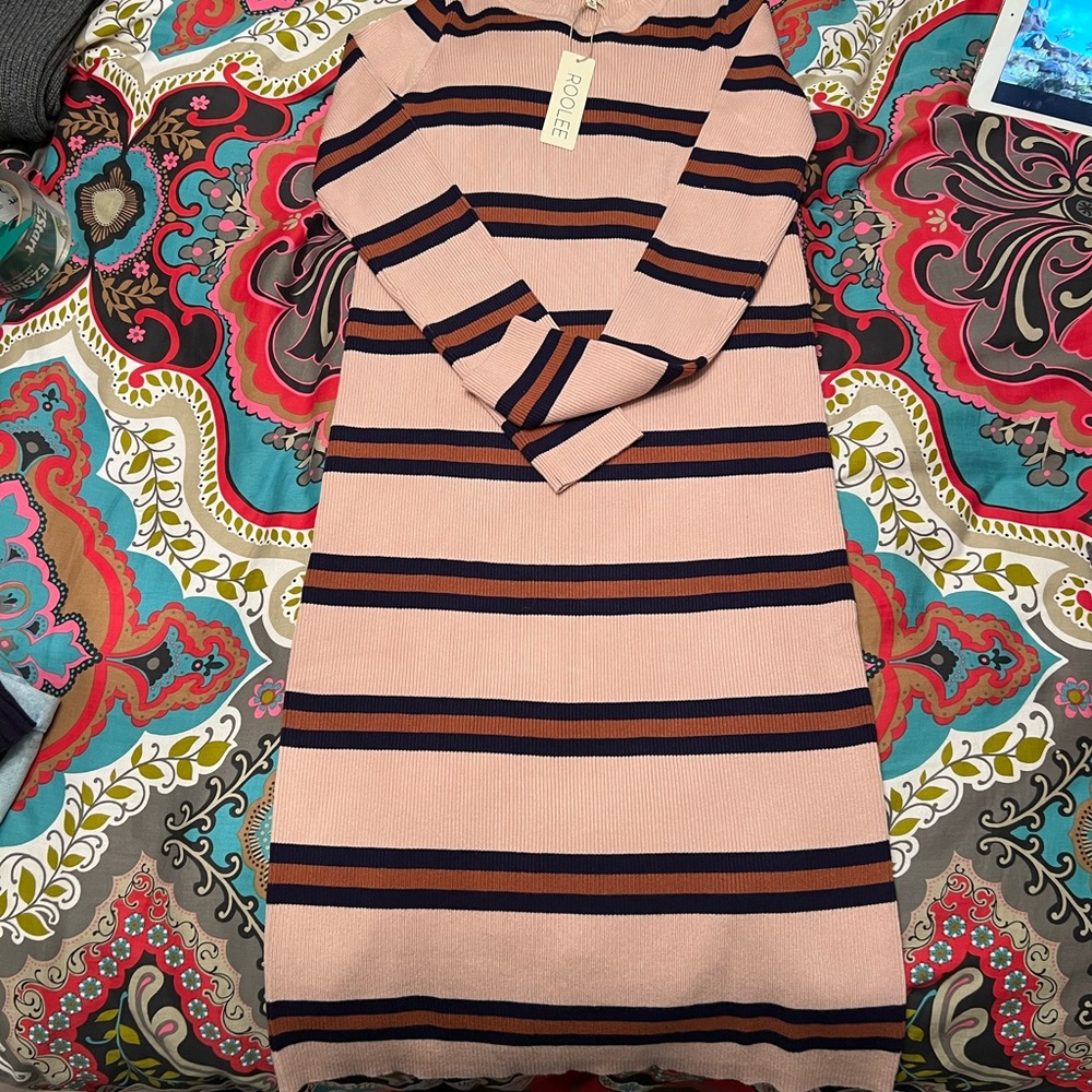 Brand new Roolee light pink striped sweater dress